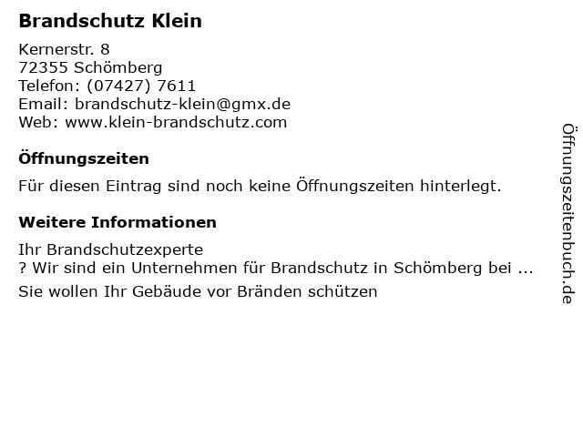 Brandschutz Klein in Schömberg: Adresse und Öffnungszeiten