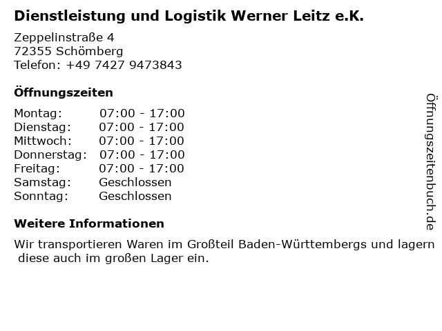 Dienstleistung und Logistik Werner Leitz e.K. in Schömberg: Adresse und Öffnungszeiten