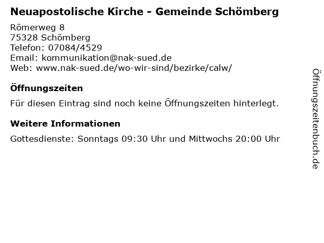 Neuapostolische Kirche - Gemeinde Schömberg in Schömberg: Adresse und Öffnungszeiten