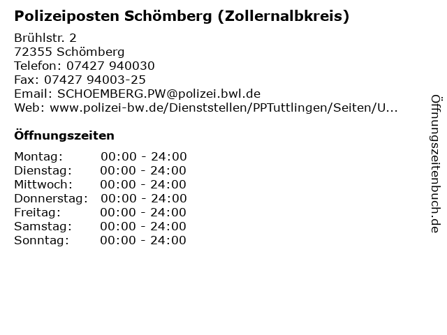 Polizeiposten Schömberg (Zollernalbkreis) in Schömberg: Adresse und Öffnungszeiten