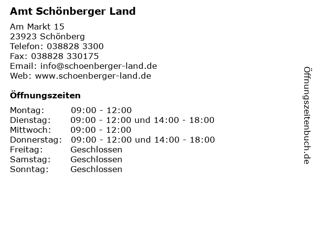 Amt Schönberger Land in Schönberg: Adresse und Öffnungszeiten