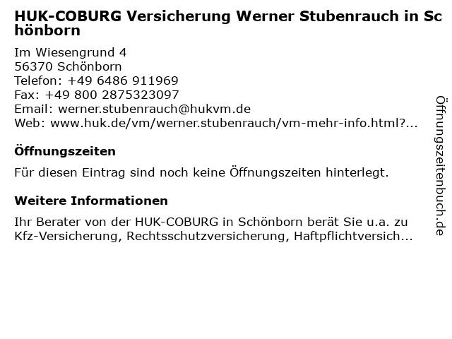 HUK-COBURG Versicherung Werner Stubenrauch in Schönborn in Schönborn: Adresse und Öffnungszeiten