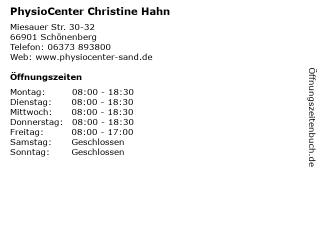PhysioCenter Christine Hahn in Schönenberg: Adresse und Öffnungszeiten