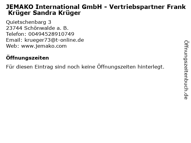 JEMAKO International GmbH - Vertriebspartner Frank Krüger Sandra Krüger in Schönwalde a. B.: Adresse und Öffnungszeiten
