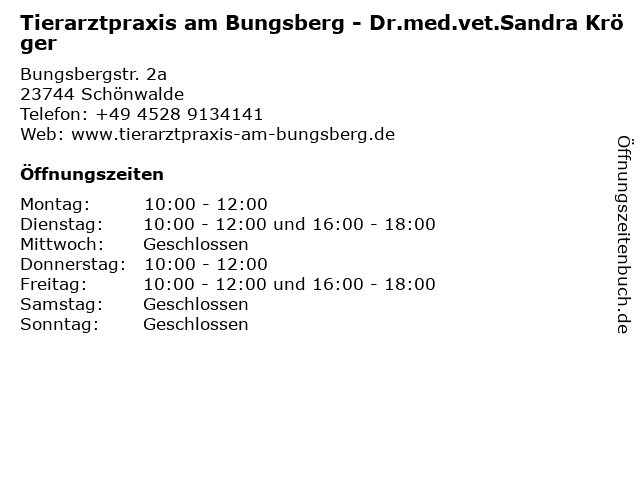 Tierarztpraxis am Bungsberg - Dr.med.vet.Sandra Kröger in Schönwalde: Adresse und Öffnungszeiten