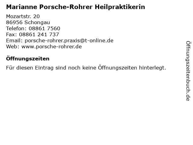 Marianne Porsche-Rohrer Heilpraktikerin in Schongau: Adresse und Öffnungszeiten