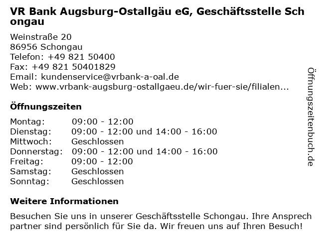 ᐅ Offnungszeiten Vr Bank Augsburg Ostallgau Eg Geschaftstelle