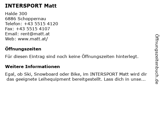INTERSPORT Matt in Schoppernau: Adresse und Öffnungszeiten