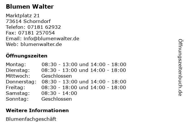 Blumen Walter in Schorndorf: Adresse und Öffnungszeiten
