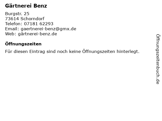 Gärtnerei Benz in Schorndorf: Adresse und Öffnungszeiten