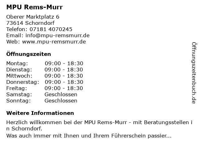 MPU Rems-Murr in Schorndorf: Adresse und Öffnungszeiten