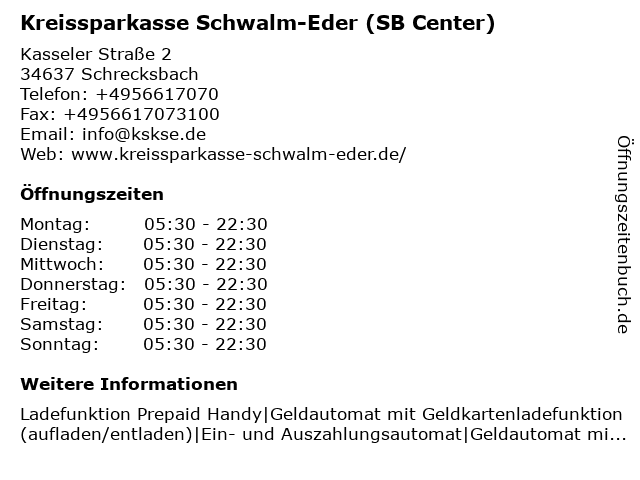 ᐅ Offnungszeiten Kreissparkasse Schwalm Eder Geschaftsstelle Schrecksbach Kasseler Str 2 In Schrecksbach