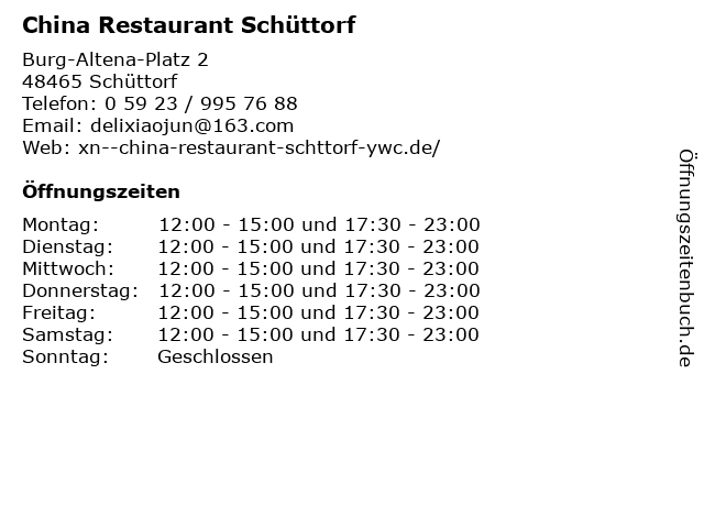 China Restaurant Schüttorf in Schüttorf: Adresse und Öffnungszeiten