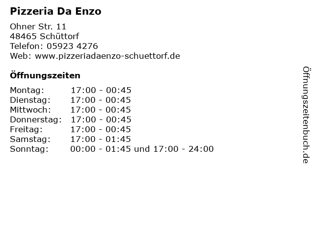 Pizzeria Da Enzo in Schüttorf: Adresse und Öffnungszeiten