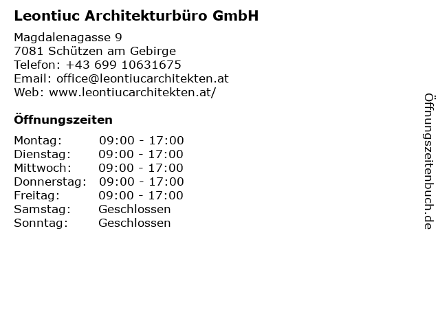 Leontiuc Architekturbüro GmbH in Schützen am Gebirge: Adresse und Öffnungszeiten
