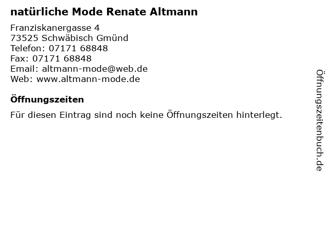 Altmann - Natürliche Mode in Schwäbisch Gmünd: Adresse und Öffnungszeiten