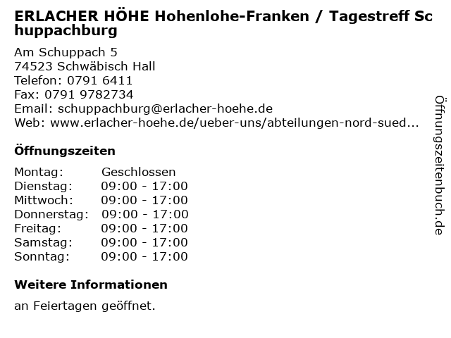 ᐅ Öffnungszeiten „ERLACHER HÖHE HohenloheFranken