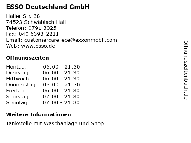 ESSO Deutschland GmbH in Schwäbisch Hall: Adresse und Öffnungszeiten