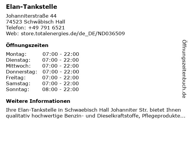 Elan-Tankstelle in Schwäbisch Hall: Adresse und Öffnungszeiten