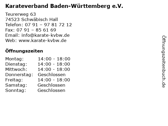 Karateverband Baden-Württemberg e.V. in Schwäbisch Hall: Adresse und Öffnungszeiten