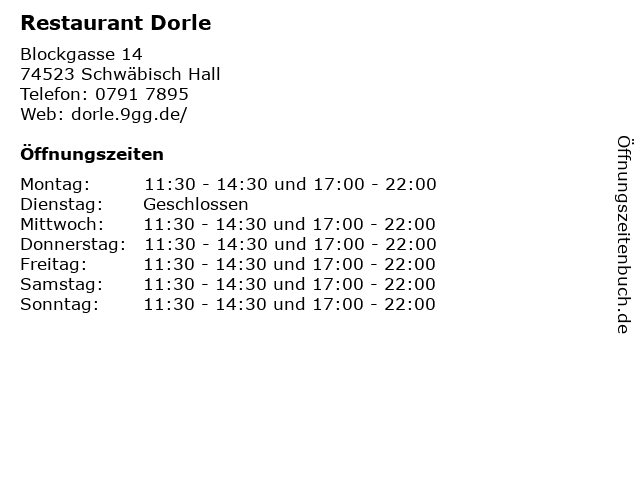 Restaurant Dorle in Schwäbisch Hall: Adresse und Öffnungszeiten