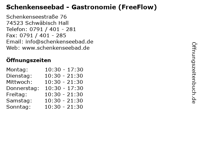 Schenkenseebad - Gastronomie (FreeFlow) in Schwäbisch Hall: Adresse und Öffnungszeiten