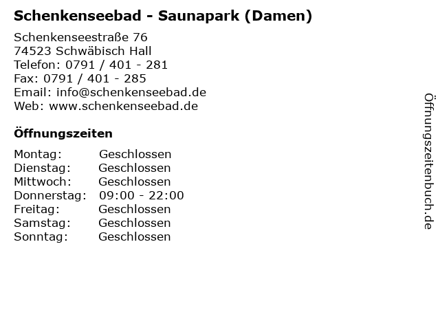 Schenkenseebad - Saunapark (Damen) in Schwäbisch Hall: Adresse und Öffnungszeiten