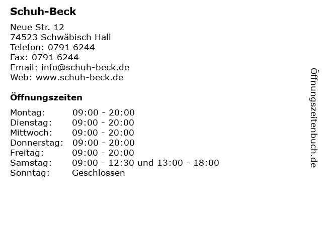 Schuh-Beck in Schwäbisch Hall: Adresse und Öffnungszeiten