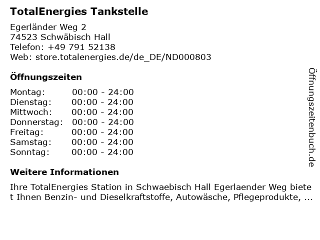 TotalEnergies Tankstelle in Schwäbisch Hall: Adresse und Öffnungszeiten