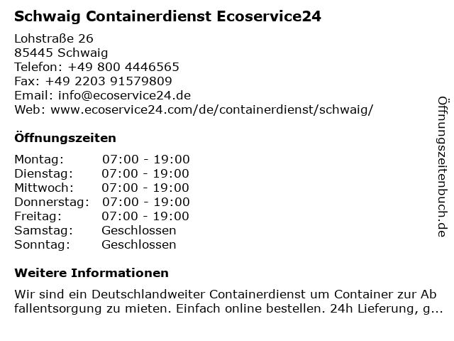 Schwaig Containerdienst Ecoservice24 in Schwaig: Adresse und Öffnungszeiten