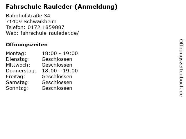 Fahrschule Rauleder (Anmeldung) in Schwaikheim: Adresse und Öffnungszeiten