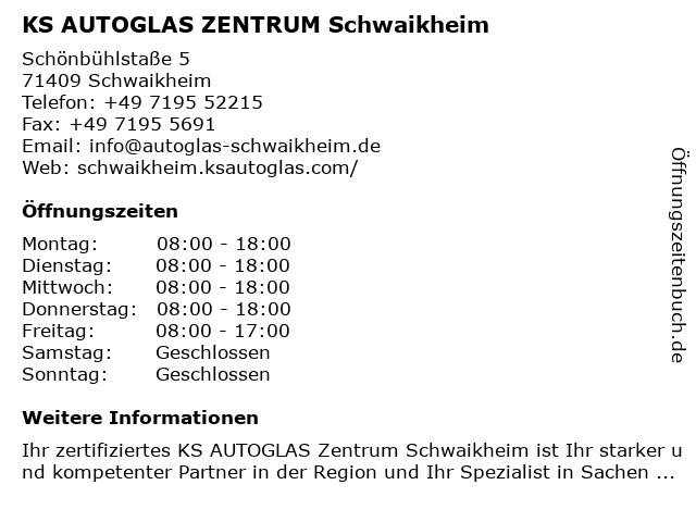 KS AUTOGLAS ZENTRUM Schwaikheim in Schwaikheim: Adresse und Öffnungszeiten