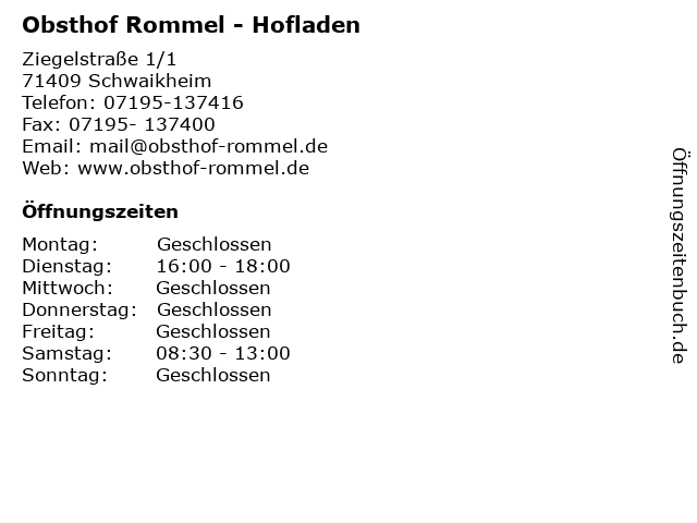 Obsthof Rommel - Hofladen in Schwaikheim: Adresse und Öffnungszeiten