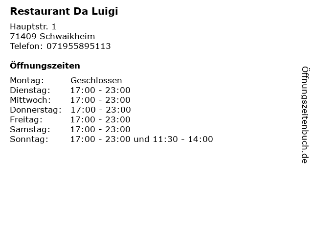 Restaurant Da Luigi in Schwaikheim: Adresse und Öffnungszeiten
