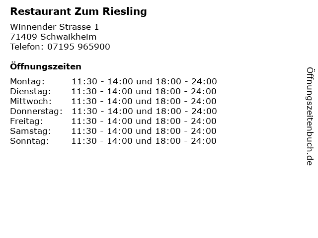 Restaurant Zum Riesling in Schwaikheim: Adresse und Öffnungszeiten