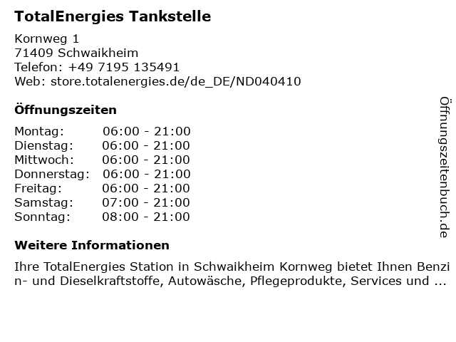 TotalEnergies Tankstelle in Schwaikheim: Adresse und Öffnungszeiten
