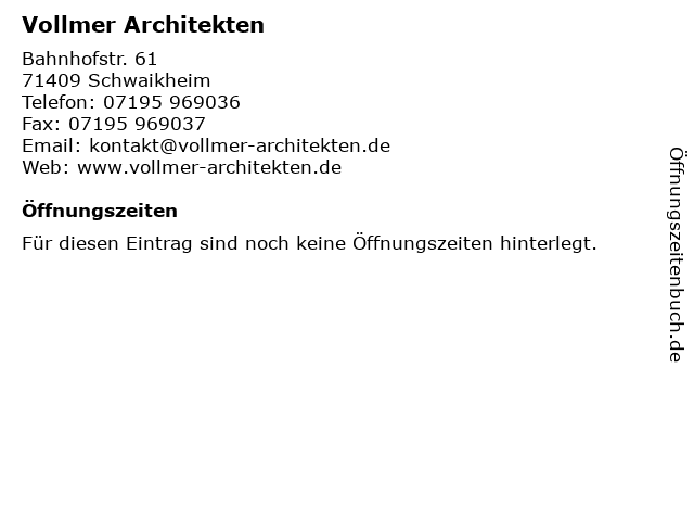 Vollmer Architekten in Schwaikheim: Adresse und Öffnungszeiten