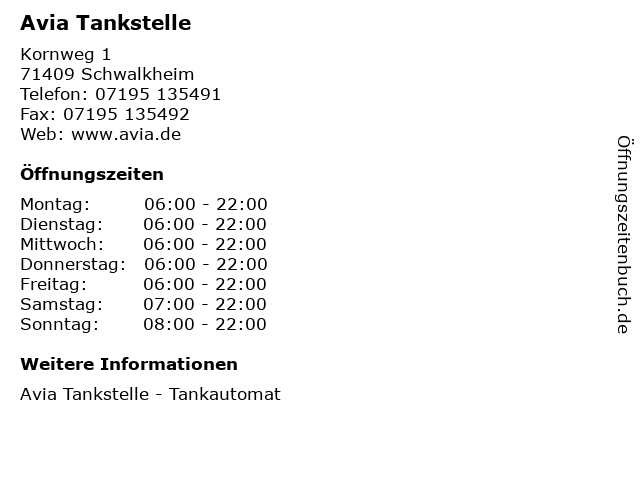 Avia Tankstelle in Schwalkheim: Adresse und Öffnungszeiten