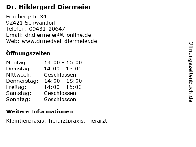 Dr. Hildergard Diermeier in Schwandorf: Adresse und Öffnungszeiten
