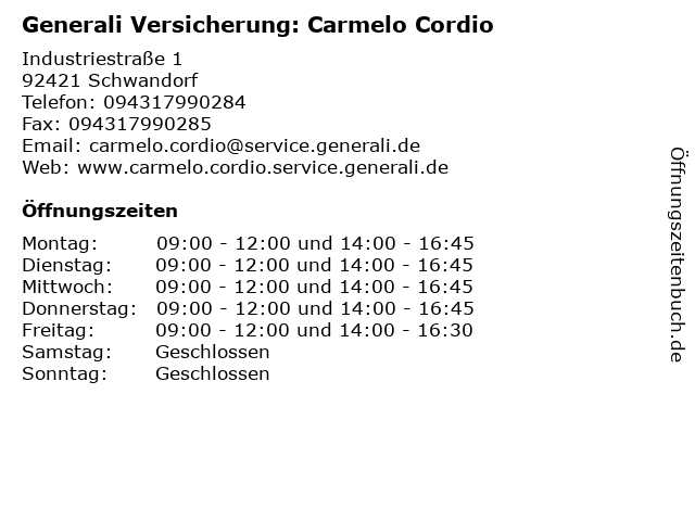 Generali Versicherung: Carmelo Cordio in Schwandorf: Adresse und Öffnungszeiten