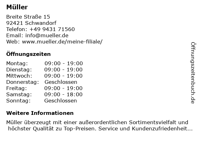 Müller in Schwandorf: Adresse und Öffnungszeiten