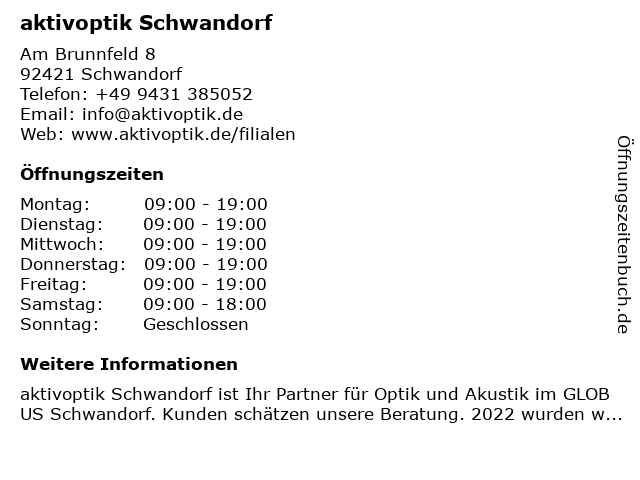 ᐅ Offnungszeiten Aktivoptik Am Brunnfeld 8 In Schwandorf