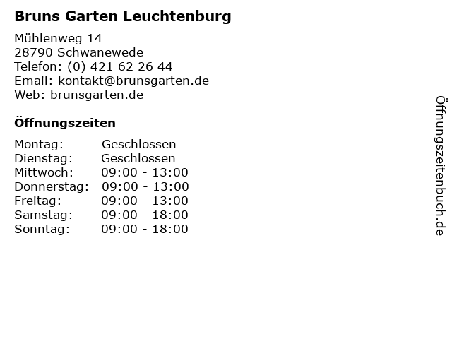 ᐅ Offnungszeiten Bruns Garten Leuchtenburg Muhlenweg 14 In