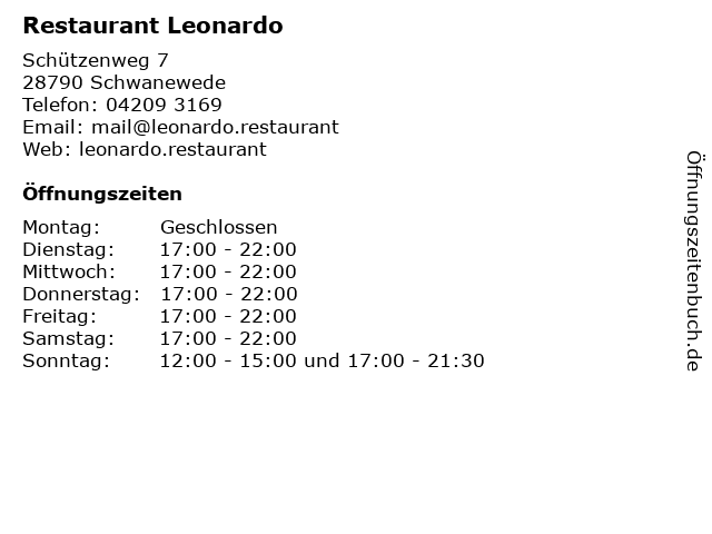 Restaurant Leonardo in Schwanewede: Adresse und Öffnungszeiten