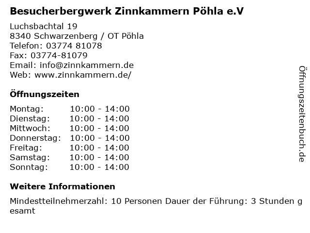 Besucherbergwerk Zinnkammern Pöhla e.V in Schwarzenberg / OT Pöhla: Adresse und Öffnungszeiten
