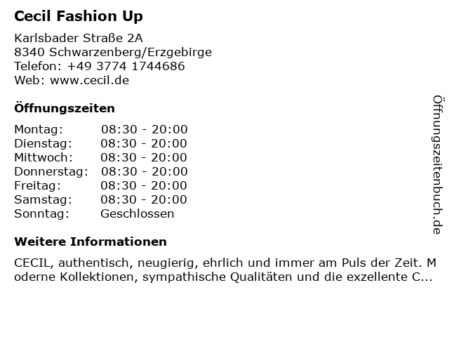 Cecil Fashion Up in Schwarzenberg/Erzgebirge: Adresse und Öffnungszeiten