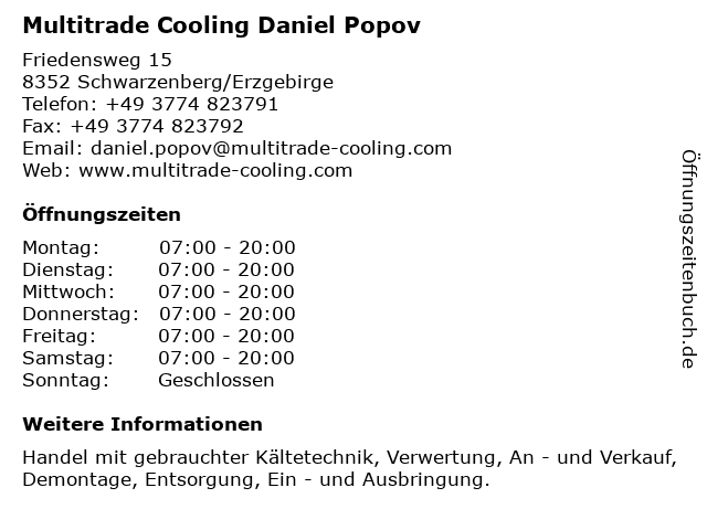 Multitrade Cooling Daniel Popov in Schwarzenberg/Erzgebirge: Adresse und Öffnungszeiten