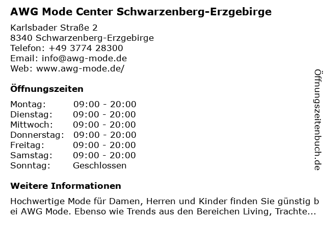 AWG Mode Center in Schwarzenberg: Adresse und Öffnungszeiten