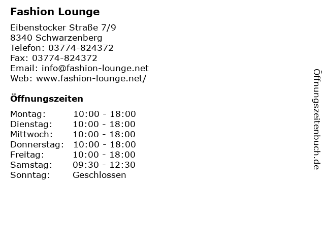 Fashion Lounge in Schwarzenberg: Adresse und Öffnungszeiten