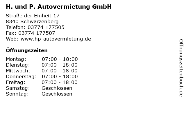 H. und P. Autovermietung GmbH in Schwarzenberg: Adresse und Öffnungszeiten